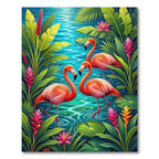 Tropical Flamingo Flora Lush Teal Pool Rug