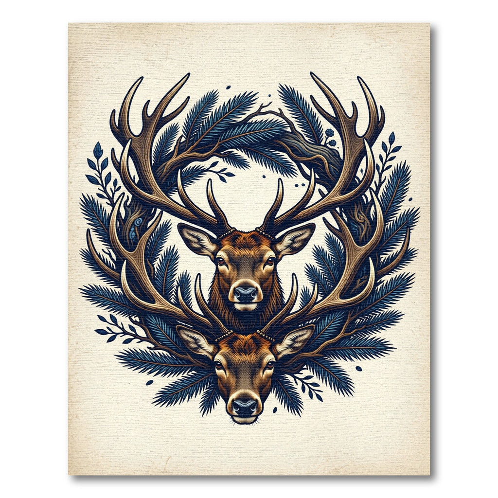 Rustic Woodland Fawn Pine Antler Illustration Rug