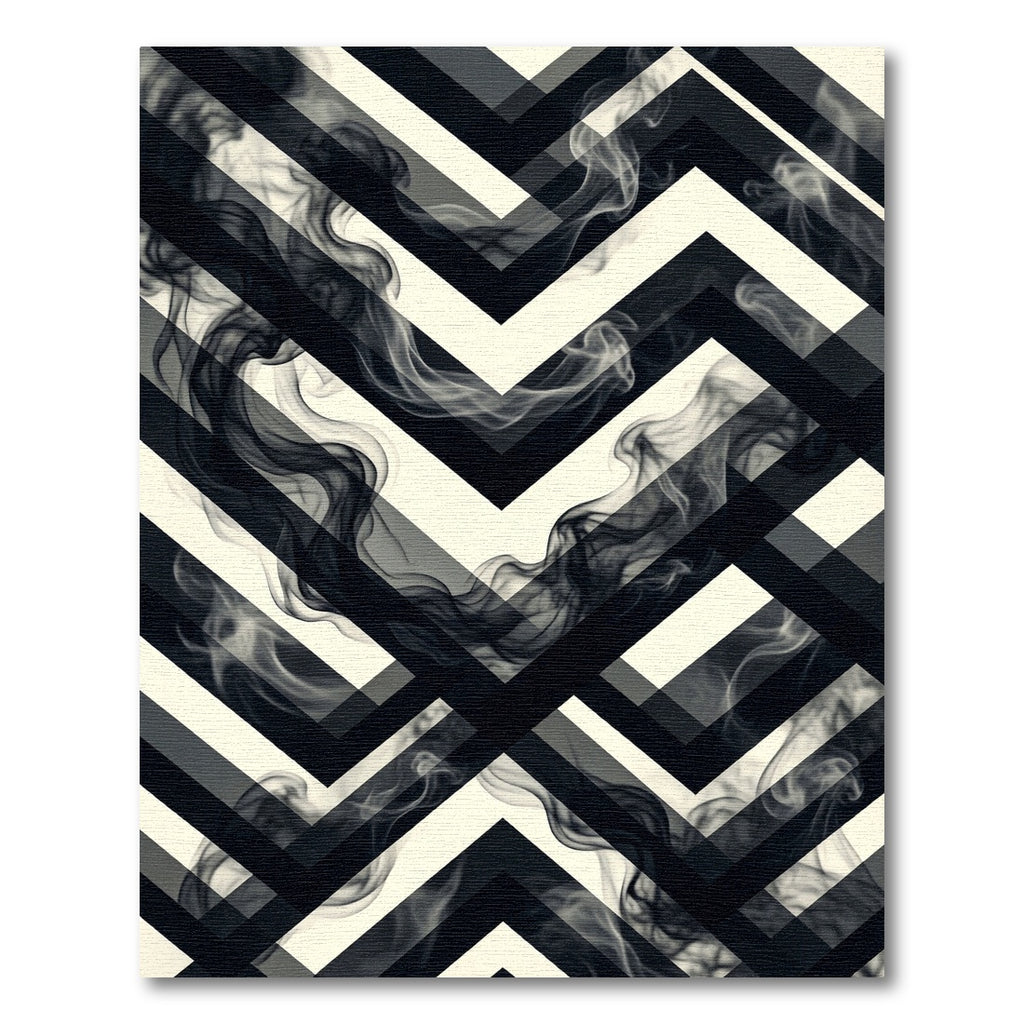 Monochromatic Abstract Smoke Chevron Rug