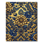 Golden Floral Damask Navy Ink Rug