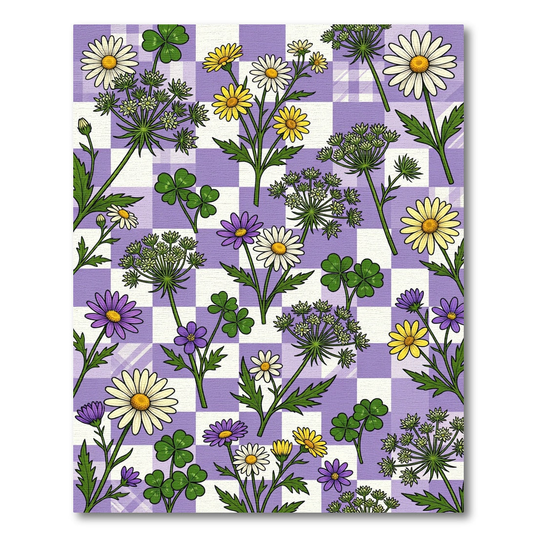 Pastel Purple Checkerboard Spring Meadow Rug