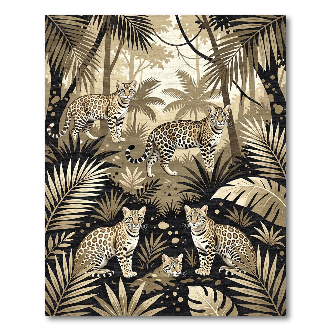Jungle Leopard Monochrome Tropical Foliage Rug