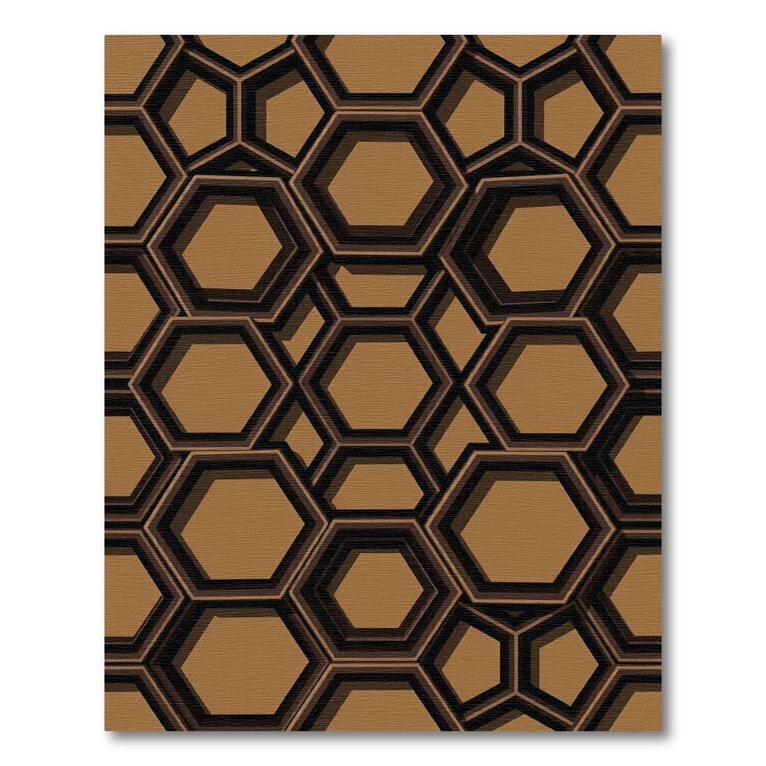 Modern Burnt Orange Geometric Hexagon Rug