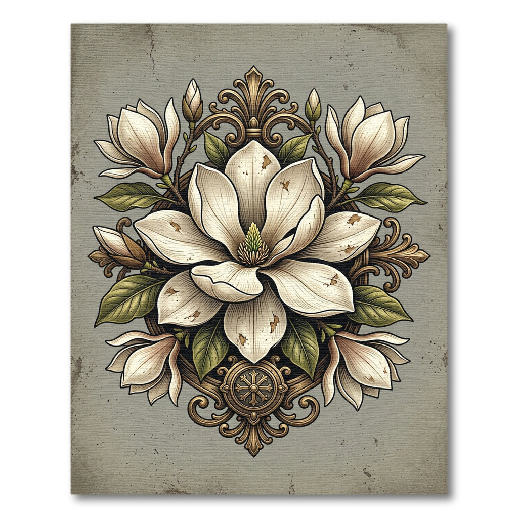 Vintage Magnolia Floral Ornate Medallion Rug