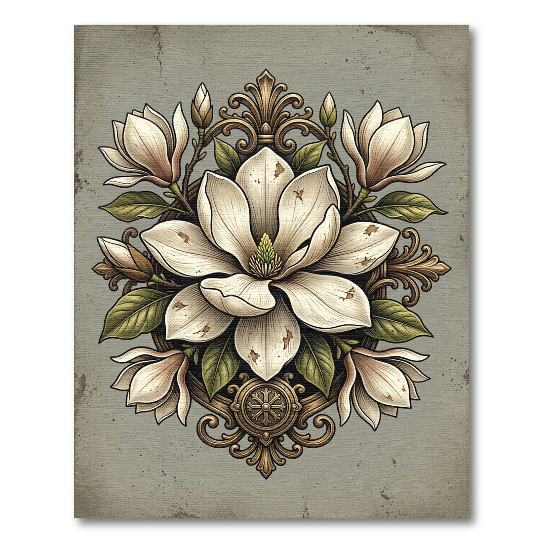 Vintage Magnolia Floral Ornate Medallion Rug