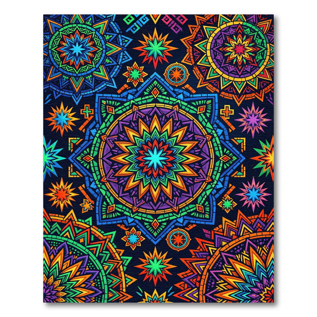 Vibrant Neon Geometric Mandala Art Rug