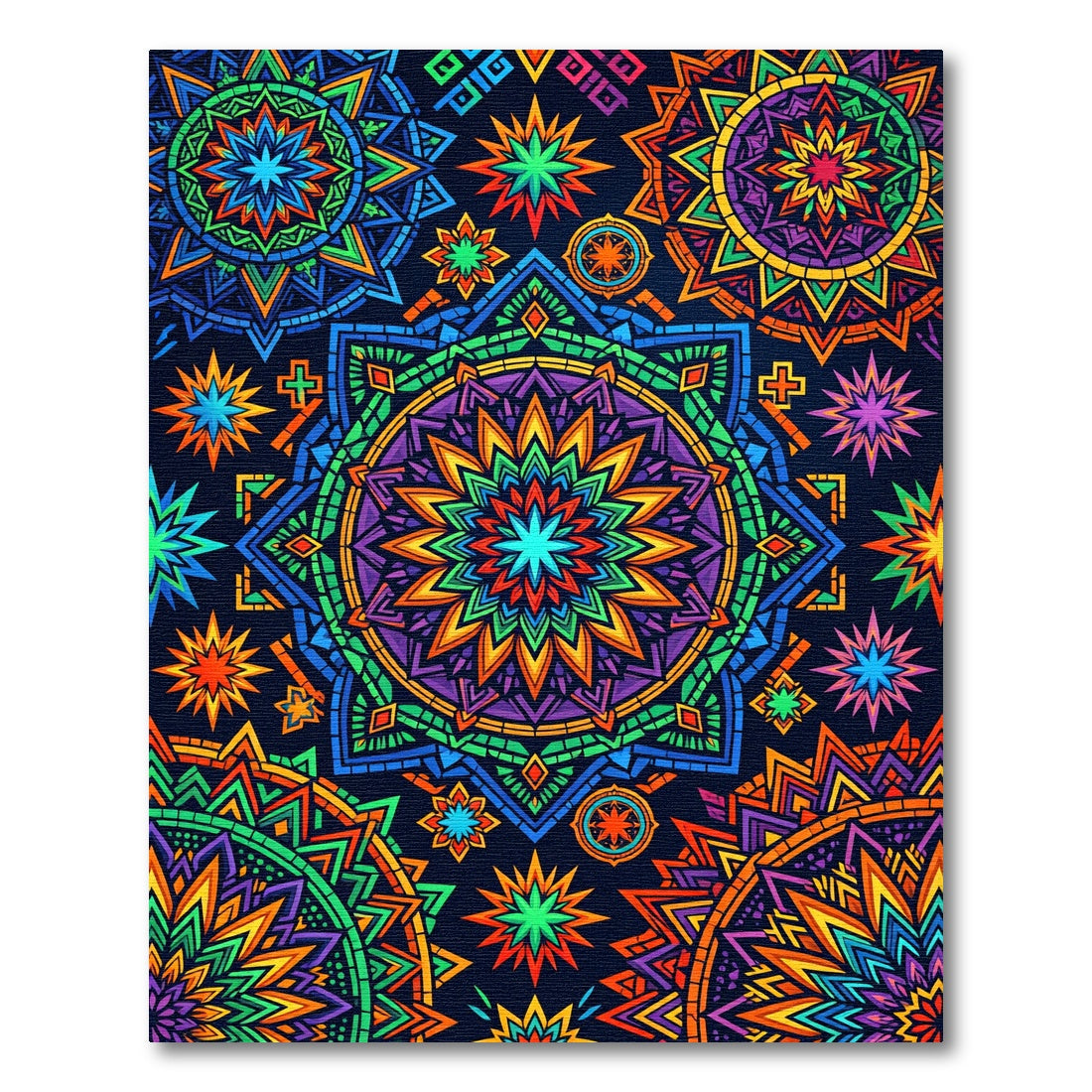 Vibrant Neon Geometric Mandala Art Rug