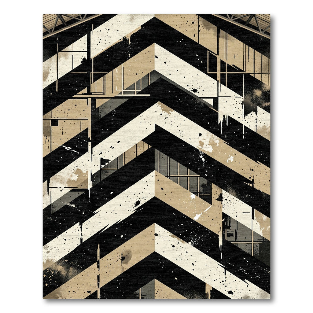 Bold Black and Beige Chevron Geometric Rug