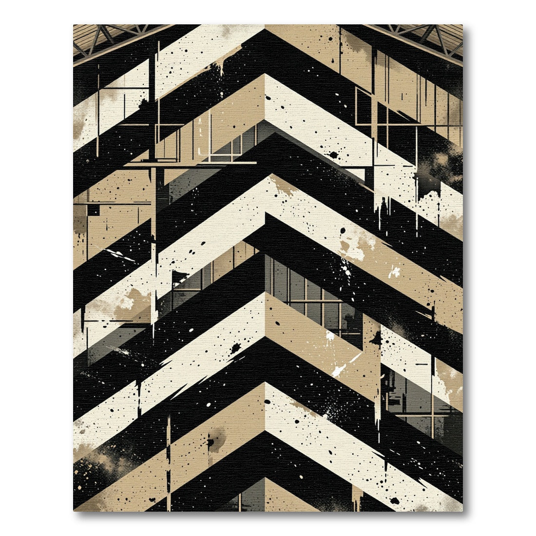 Bold Black and Beige Chevron Geometric Rug