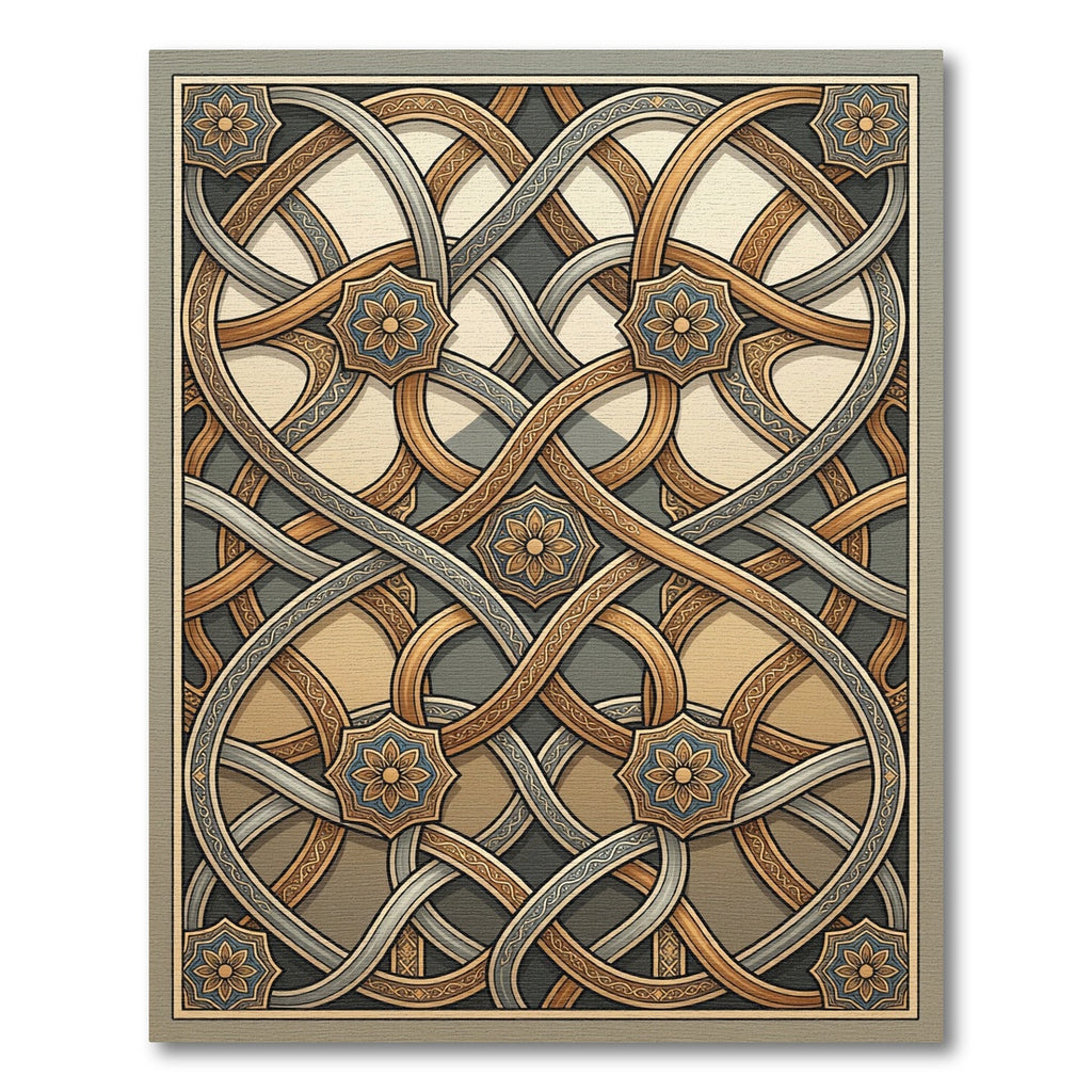 Intricate Golden Blue Interwoven Knot Rug