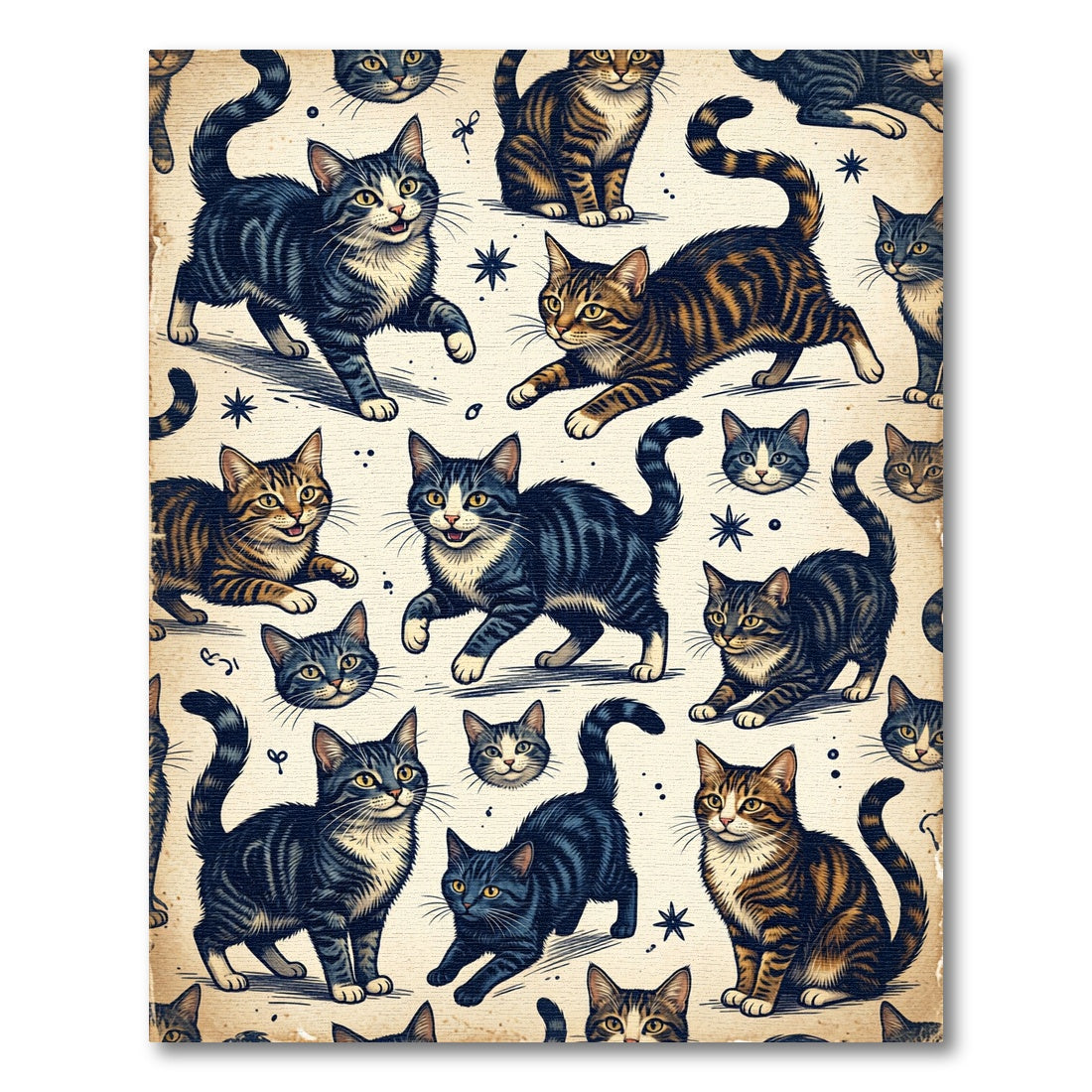 Whimsical Hand Drawn Tabby Cat Illustration Rug