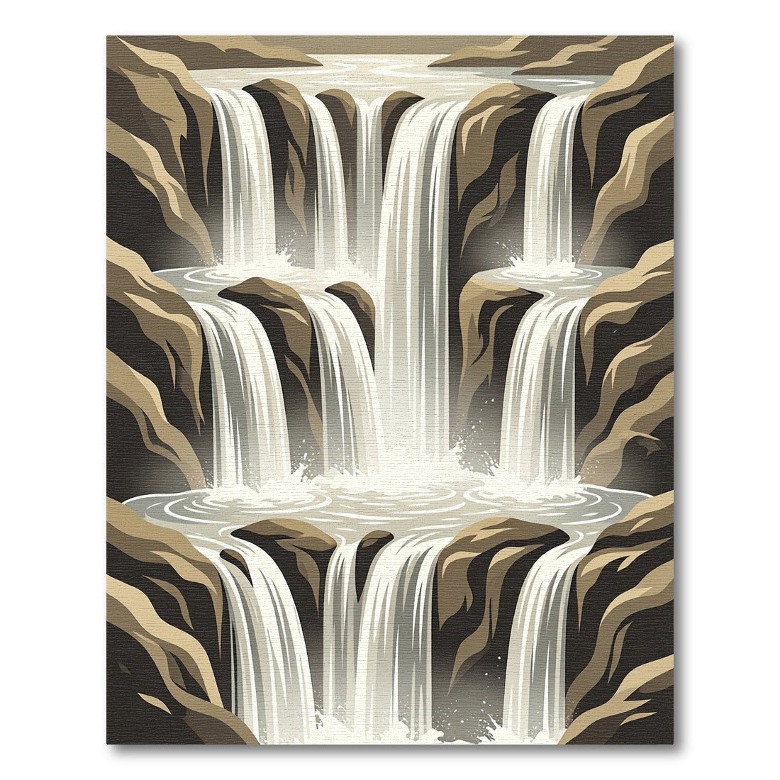 Cascading Neutral Cascade Cliff Waterfall Art Rug