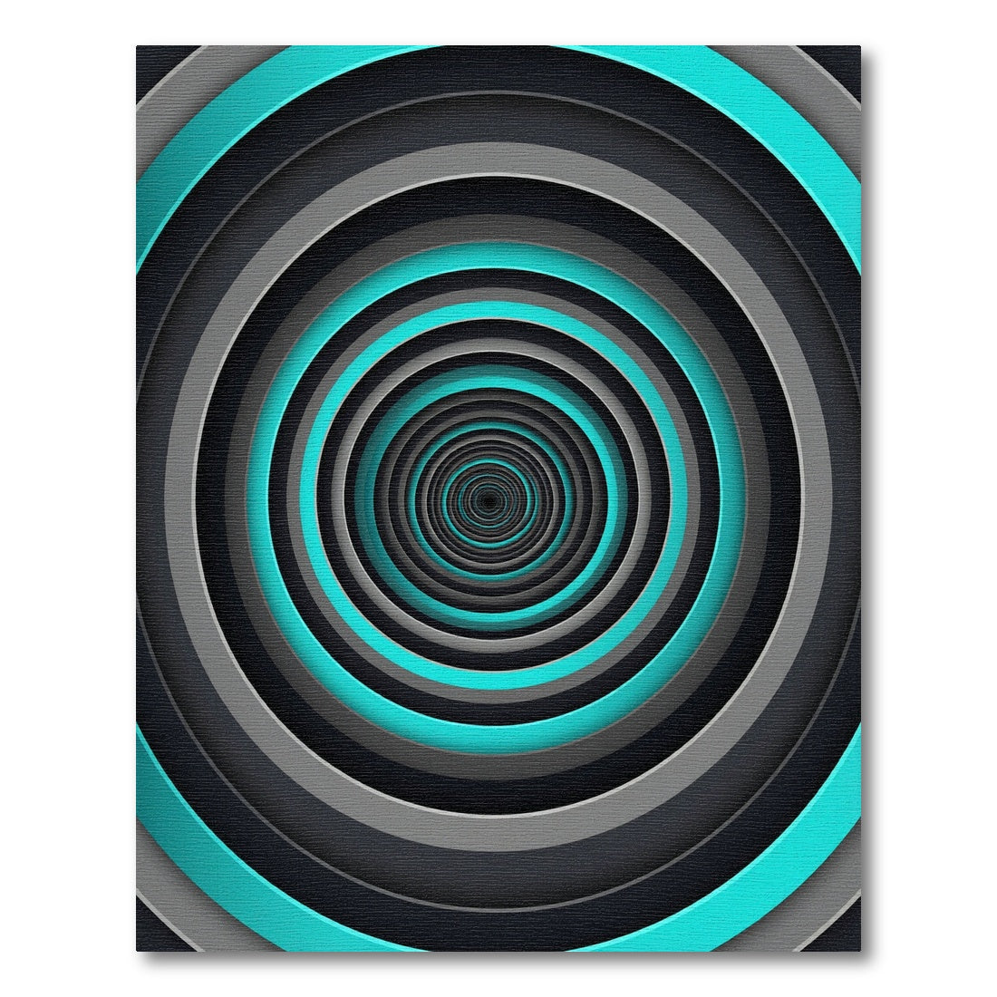 Cyan and Charcoal Concentric Circular Tunnel Rug
