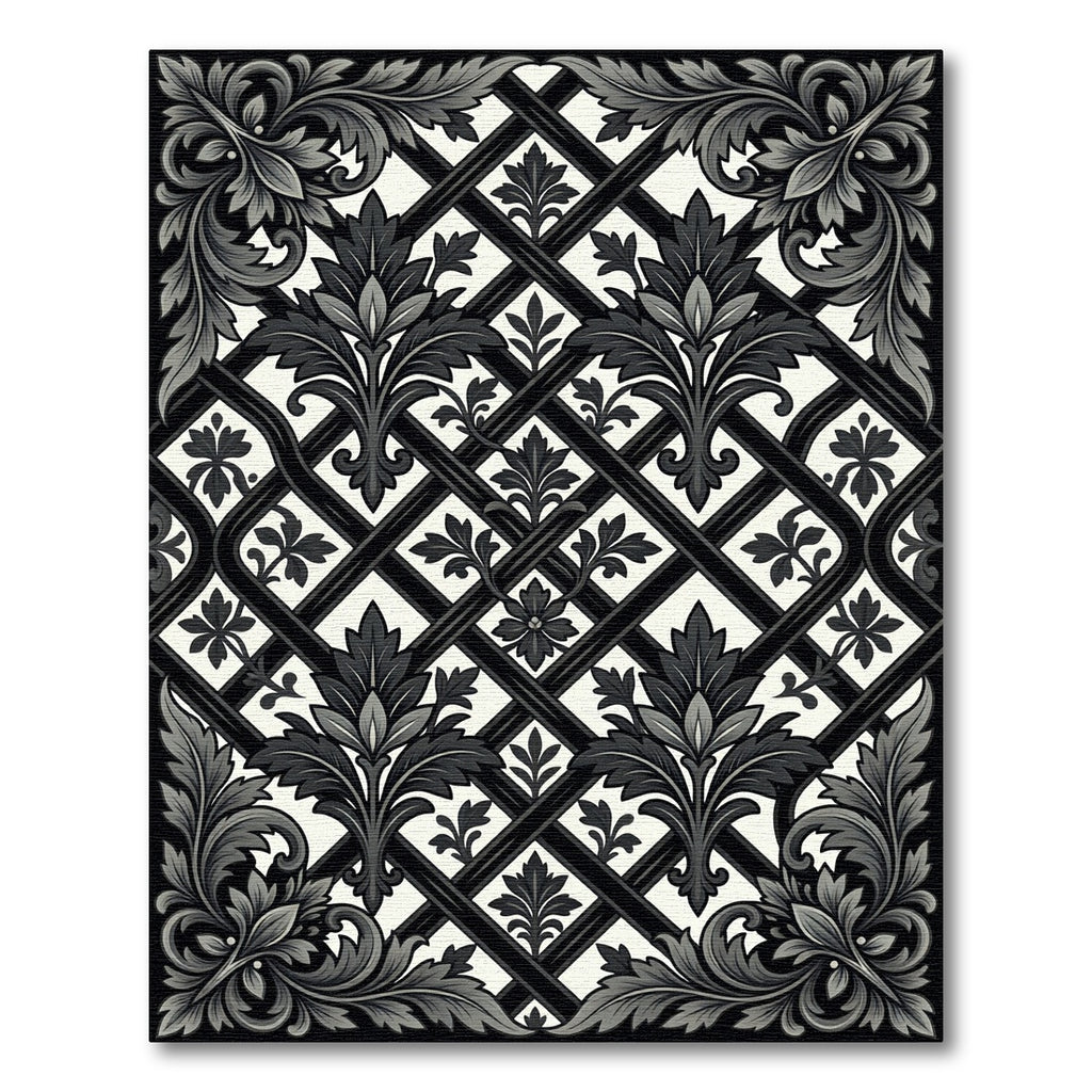 Monochromatic Floral Lattice Accents Rug
