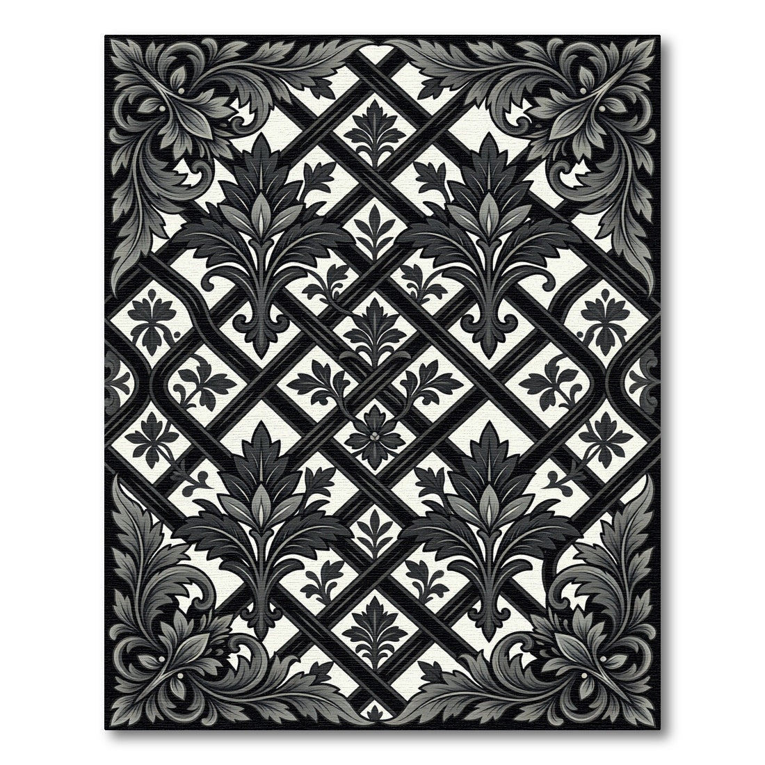 Monochromatic Floral Lattice Accents Rug