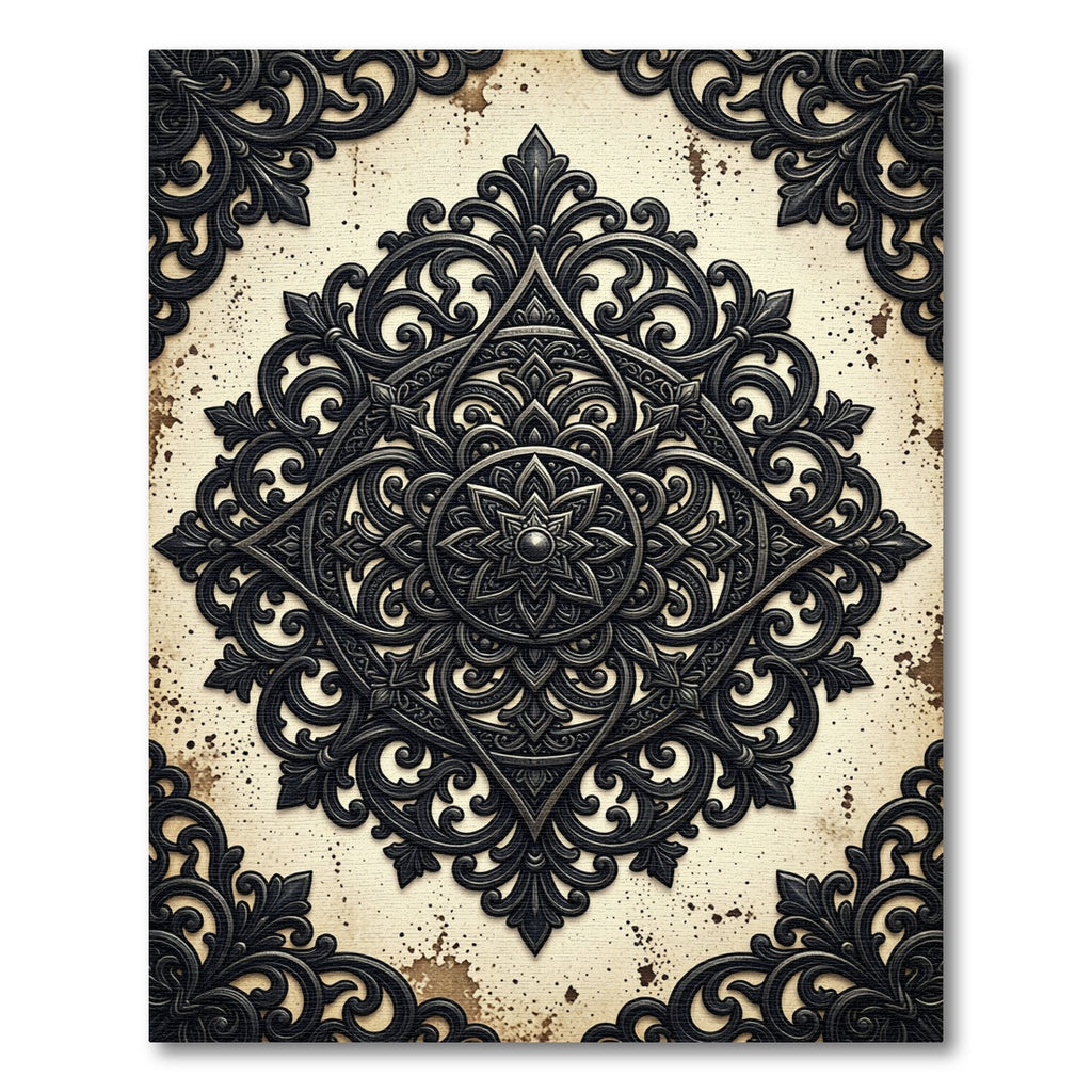 Dark Ornate Victorian Filigree Medallion Rug