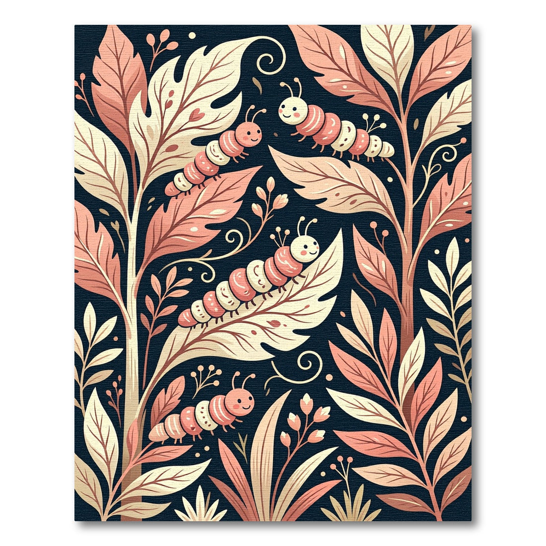Whimsical Blush Caterpillar Floral Garden Rug