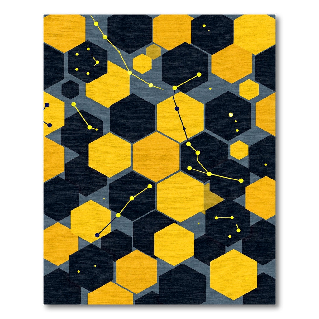 Modern Yellow and Charcoal Constellation Hexagons Rug