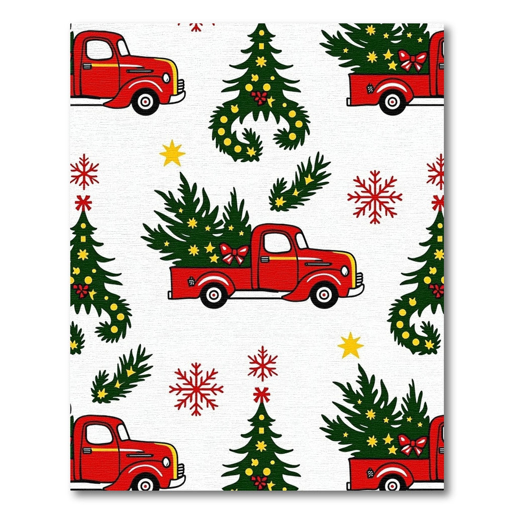Red Vintage Truck Christmas Tree Snowflakes Rug
