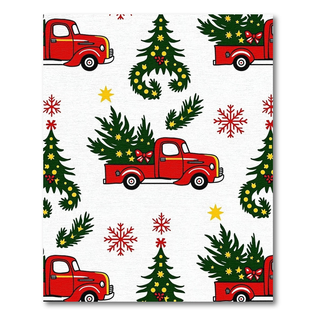 Red Vintage Truck Christmas Tree Snowflakes Rug