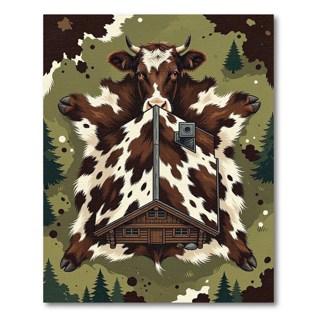 Rustic Brown White Cowhide Cabin Landscape Rug