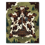 Rustic Brown White Cowhide Cabin Landscape Rug