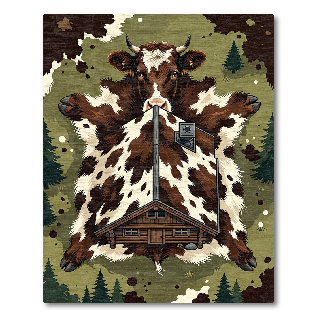 Rustic Brown White Cowhide Cabin Landscape Rug