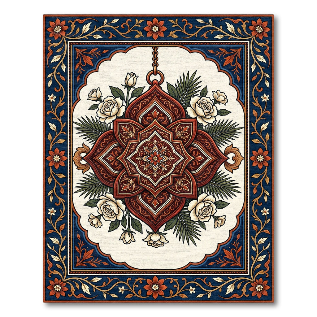 Ornate Crimson Floral Medallion Art Rug