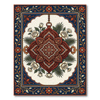 Ornate Crimson Floral Medallion Art Rug