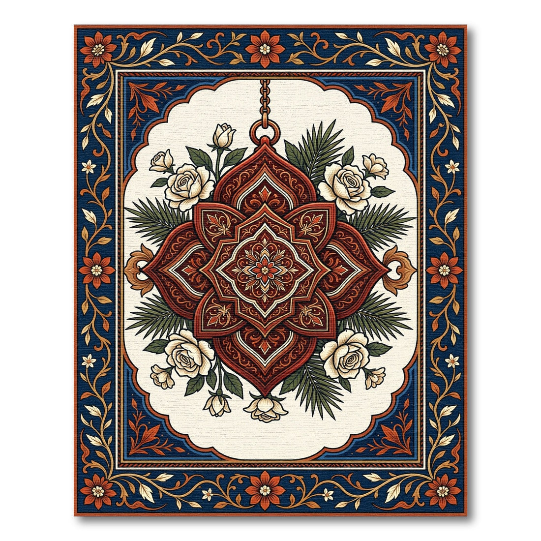 Ornate Crimson Floral Medallion Art Rug