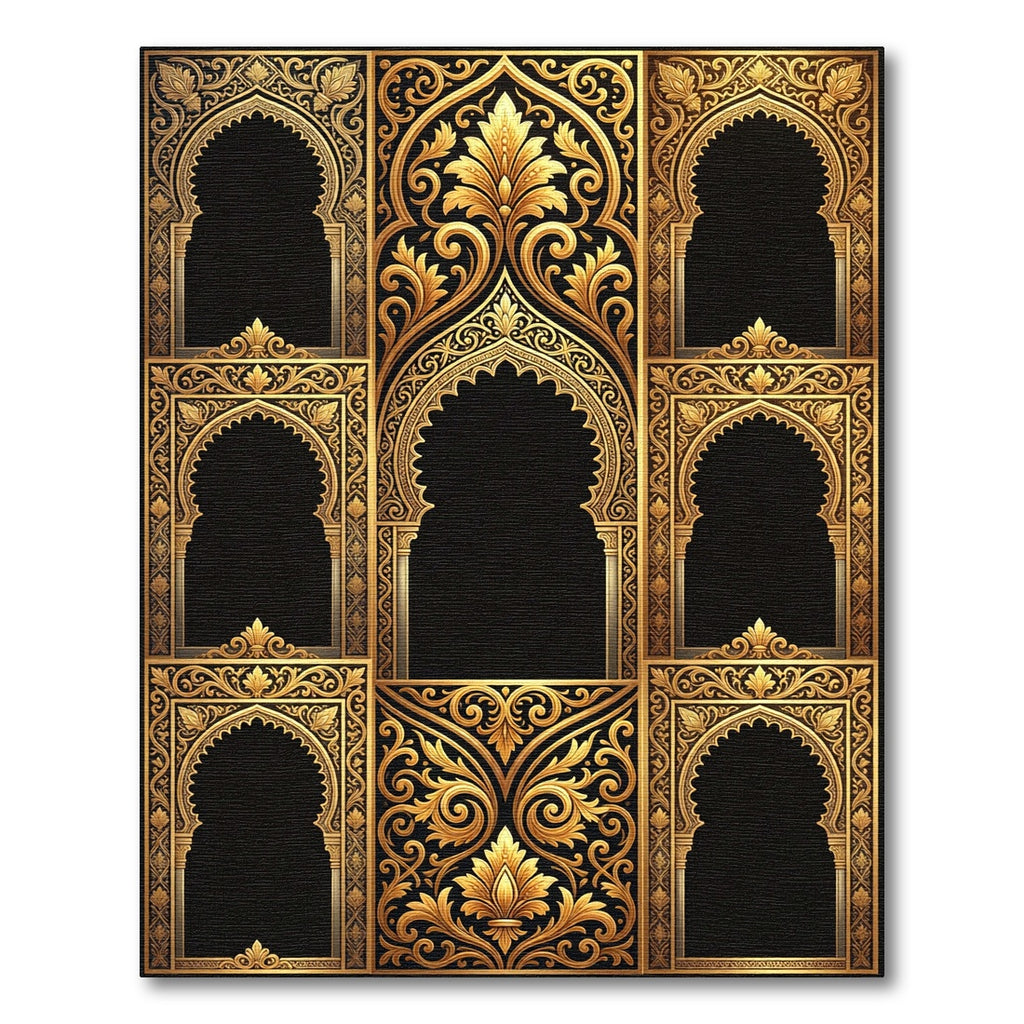 Ornate Golden Arabesque Archway Frame Rug
