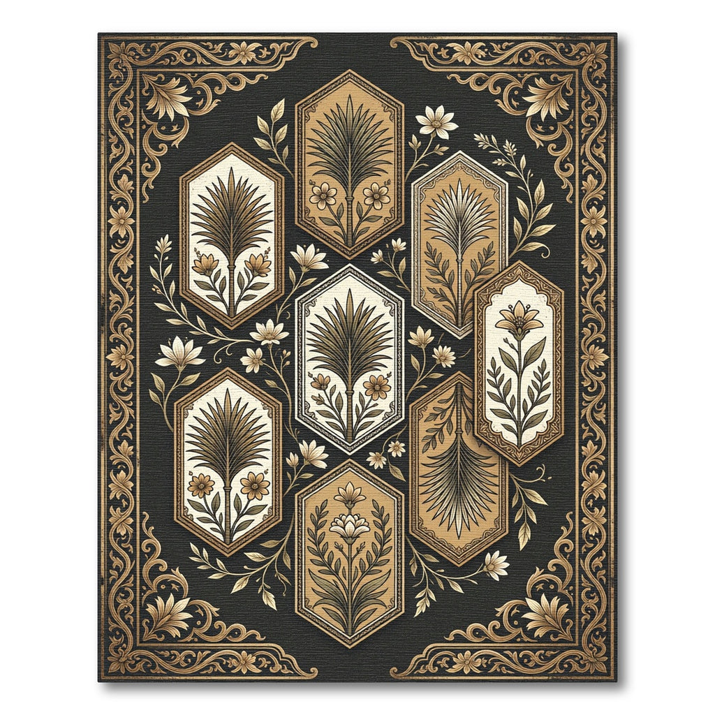 Bronze Botanical Hexagonal Gold Filigree Rug