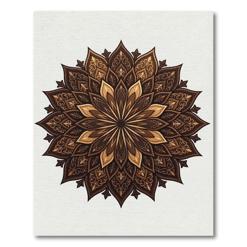Elegant Chocolate Gold Floral Mandala Rug