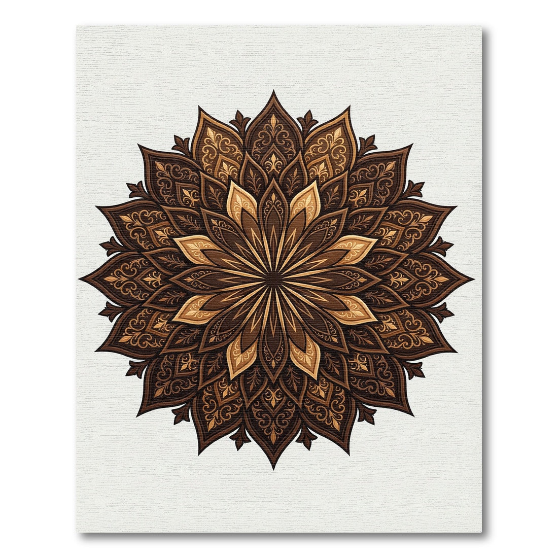 Elegant Chocolate Gold Floral Mandala Rug
