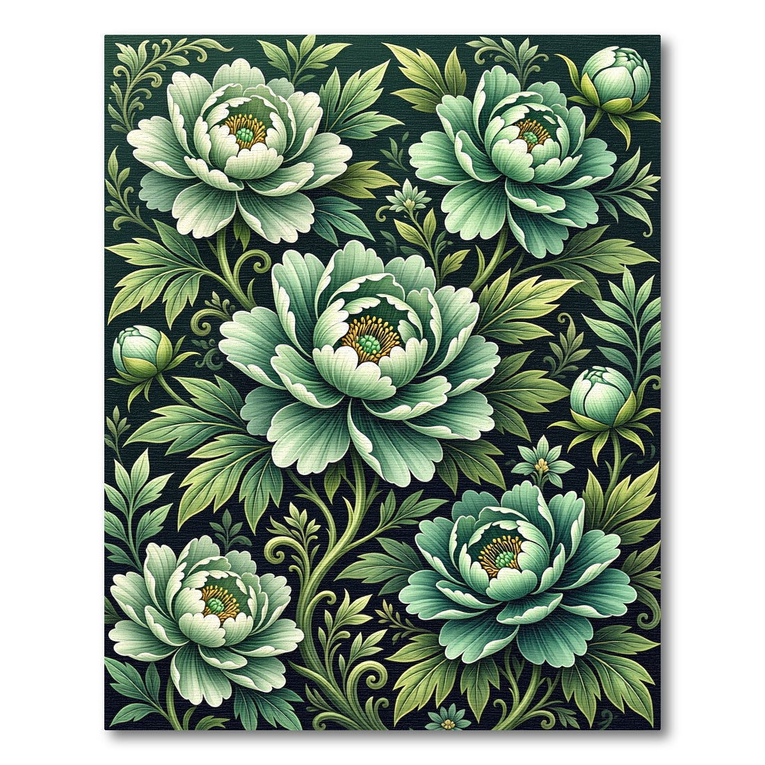 Lush Green Peony Floral Swirl Rug