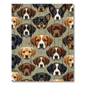 Adorable Puppy Faces on Wood Grain Rug