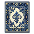 Ornate Navy Blue Golden Floral Frame Rug