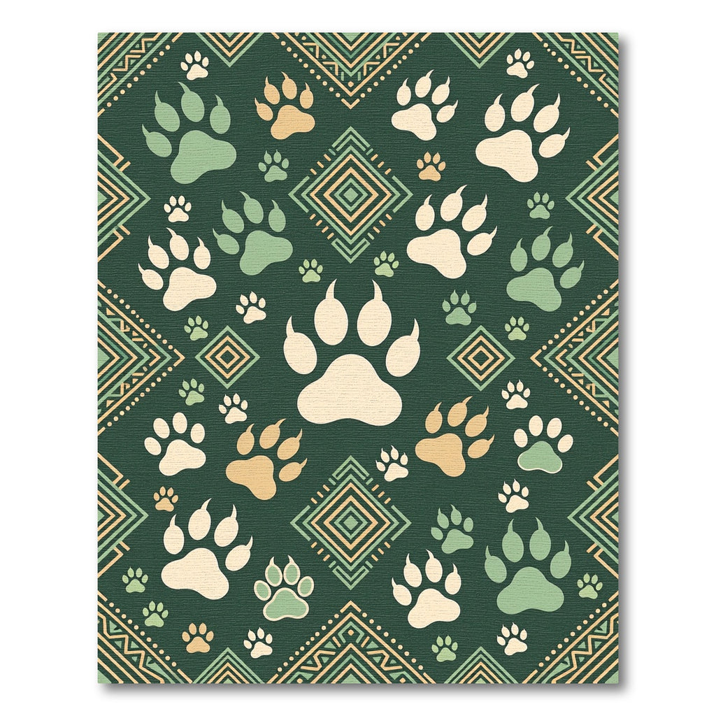 Sage Green Animal Paw Diamond Rug