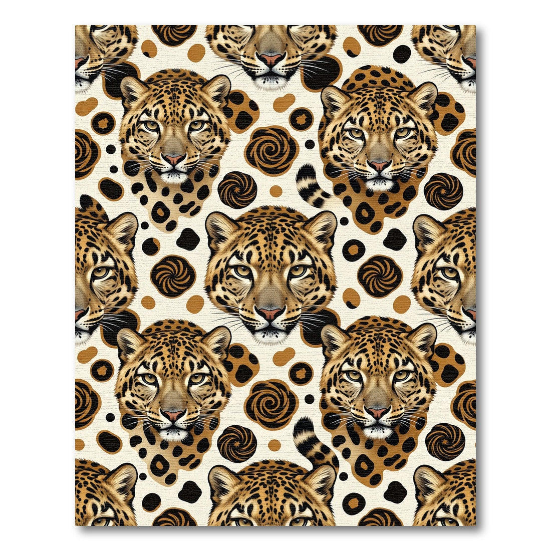 Wild Leopard Portrait Tan Swirl Rug