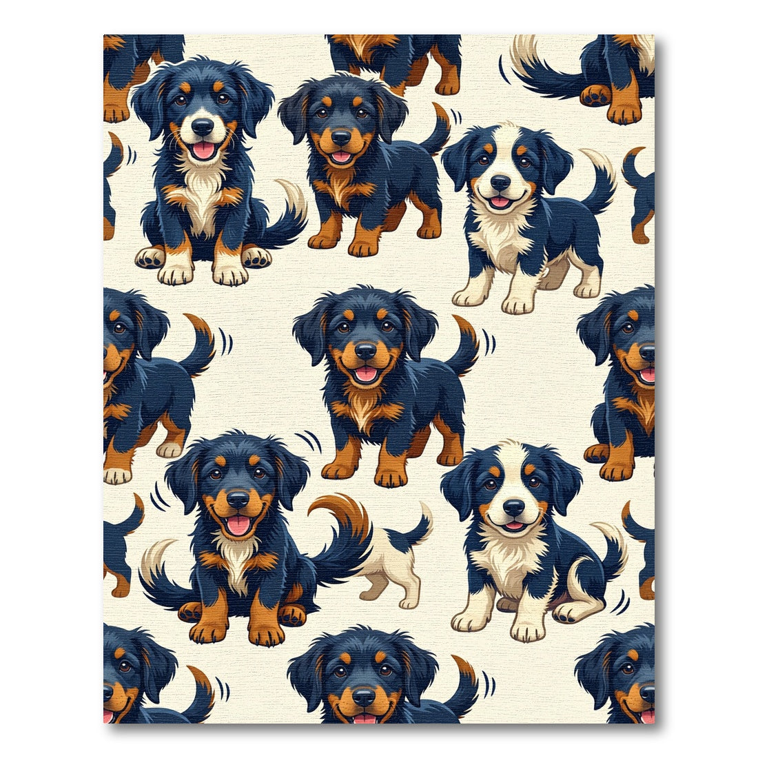 Cute Black and Tan Puppy Faces Rug