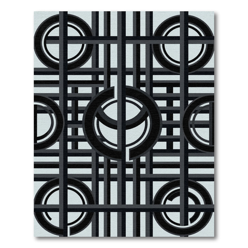 Geometric Black Circle Grid Rug