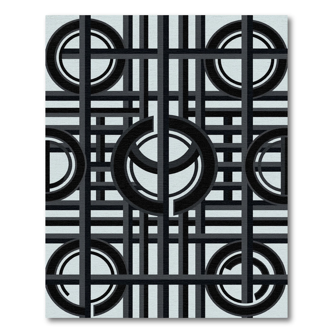 Geometric Black Circle Grid Rug