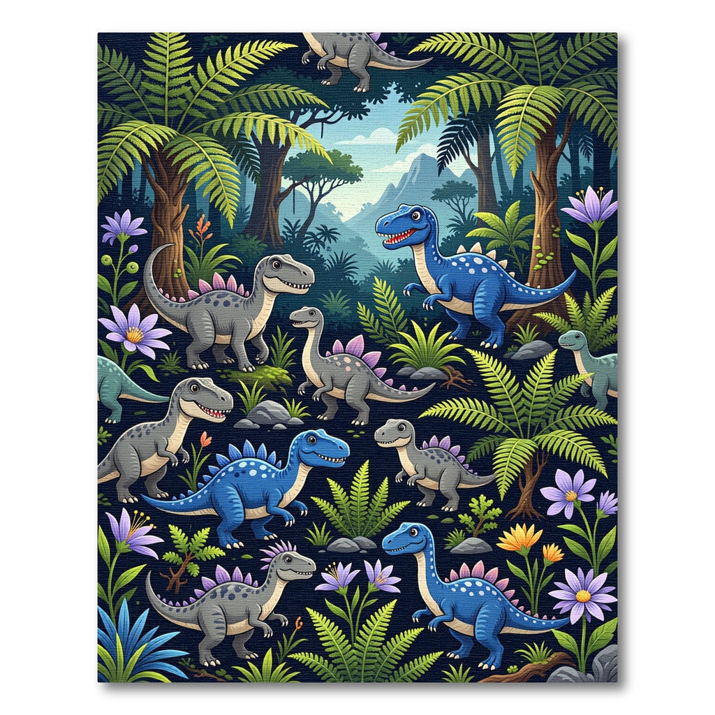 Blue Dinosaur Jungle Tropical Forest Rug