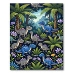 Blue Dinosaur Jungle Tropical Forest Rug
