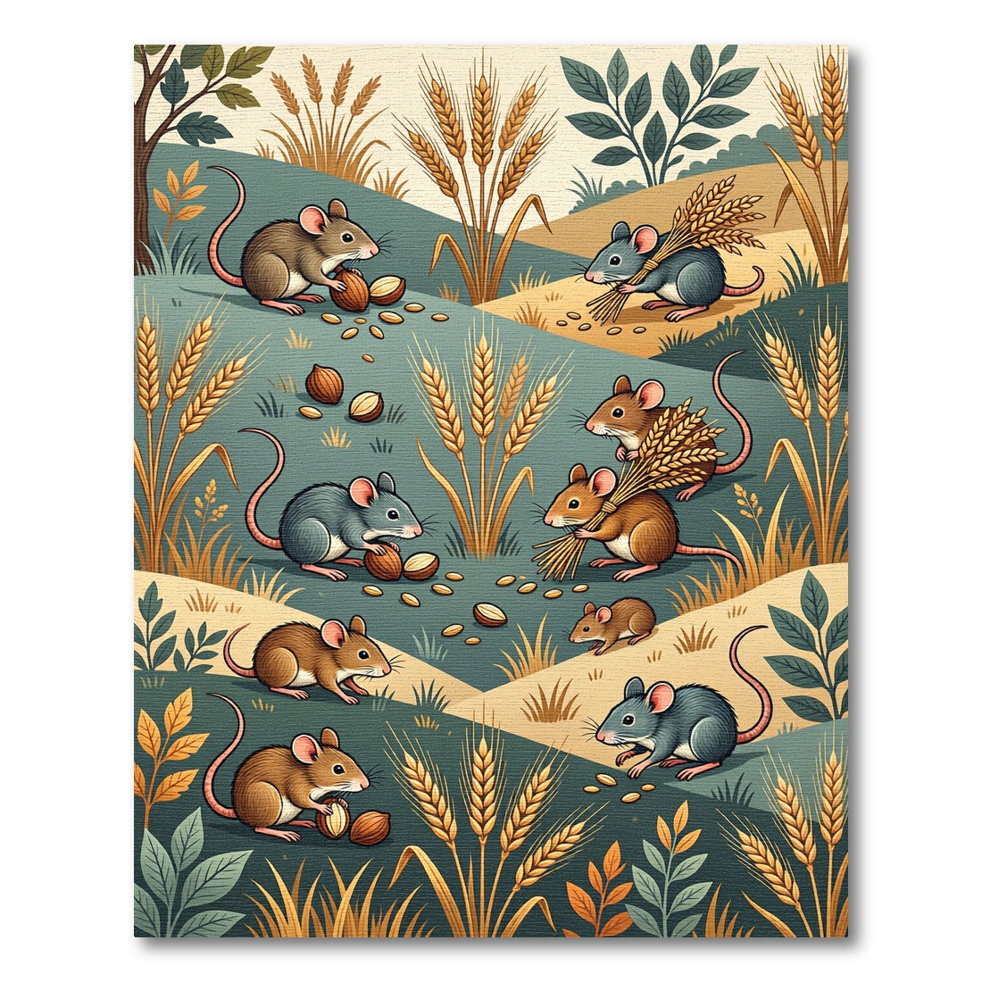 Whimsical Harvest Mice Wheat Meadow Rug