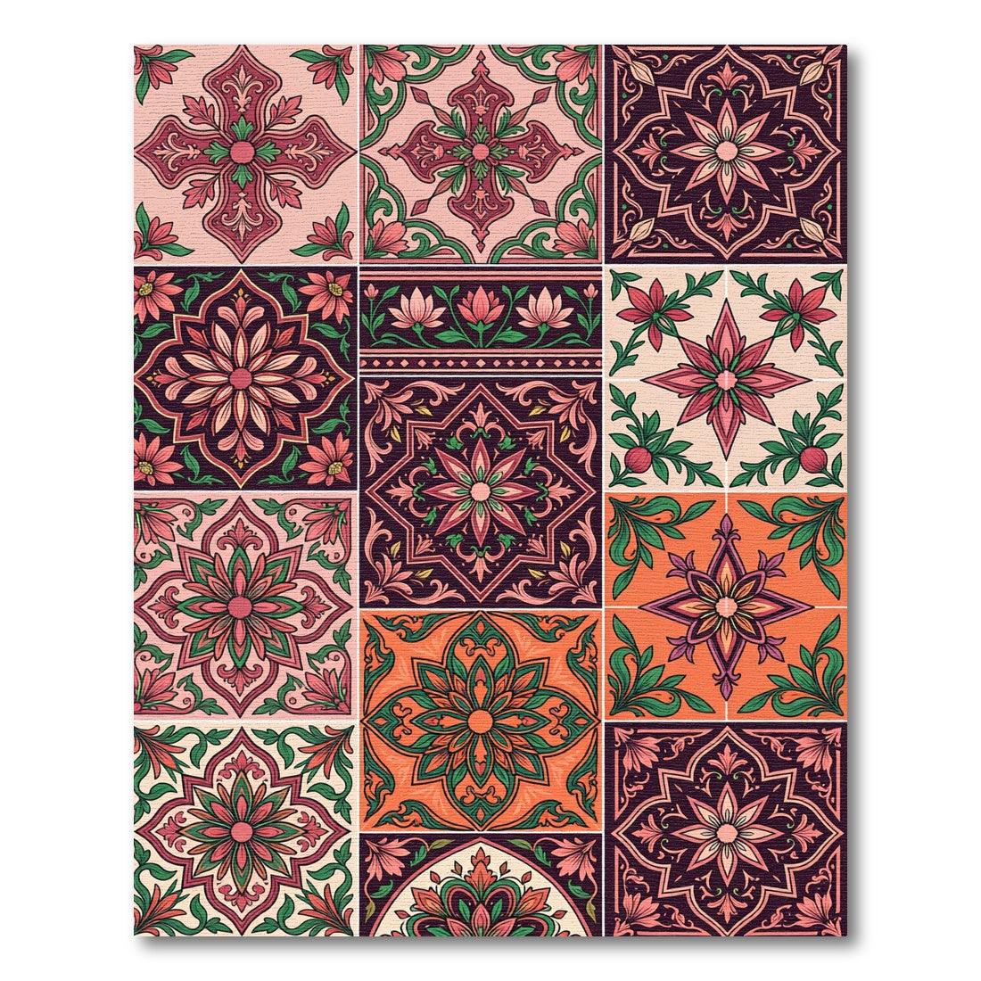 Vibrant Floral Tile Collection Rug