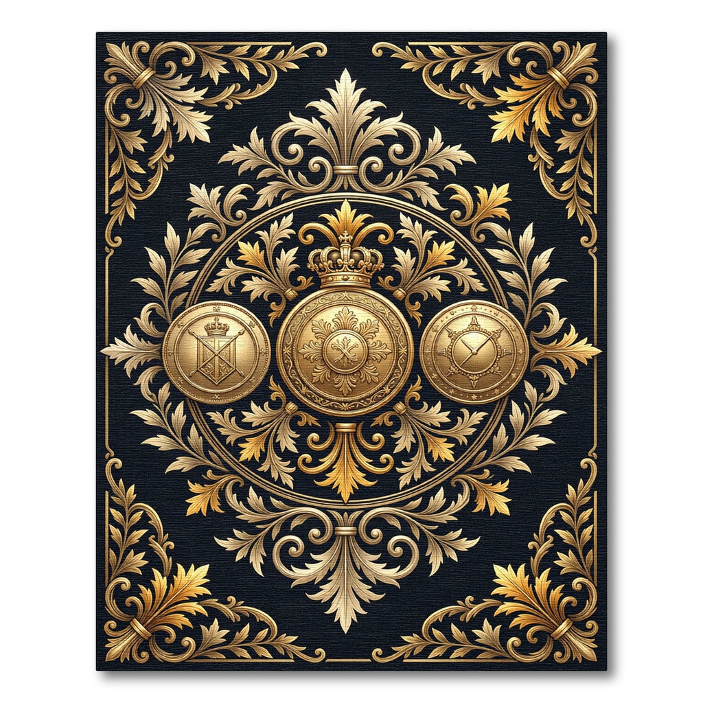 Regal Gold Baroque Crown Medallion Rug
