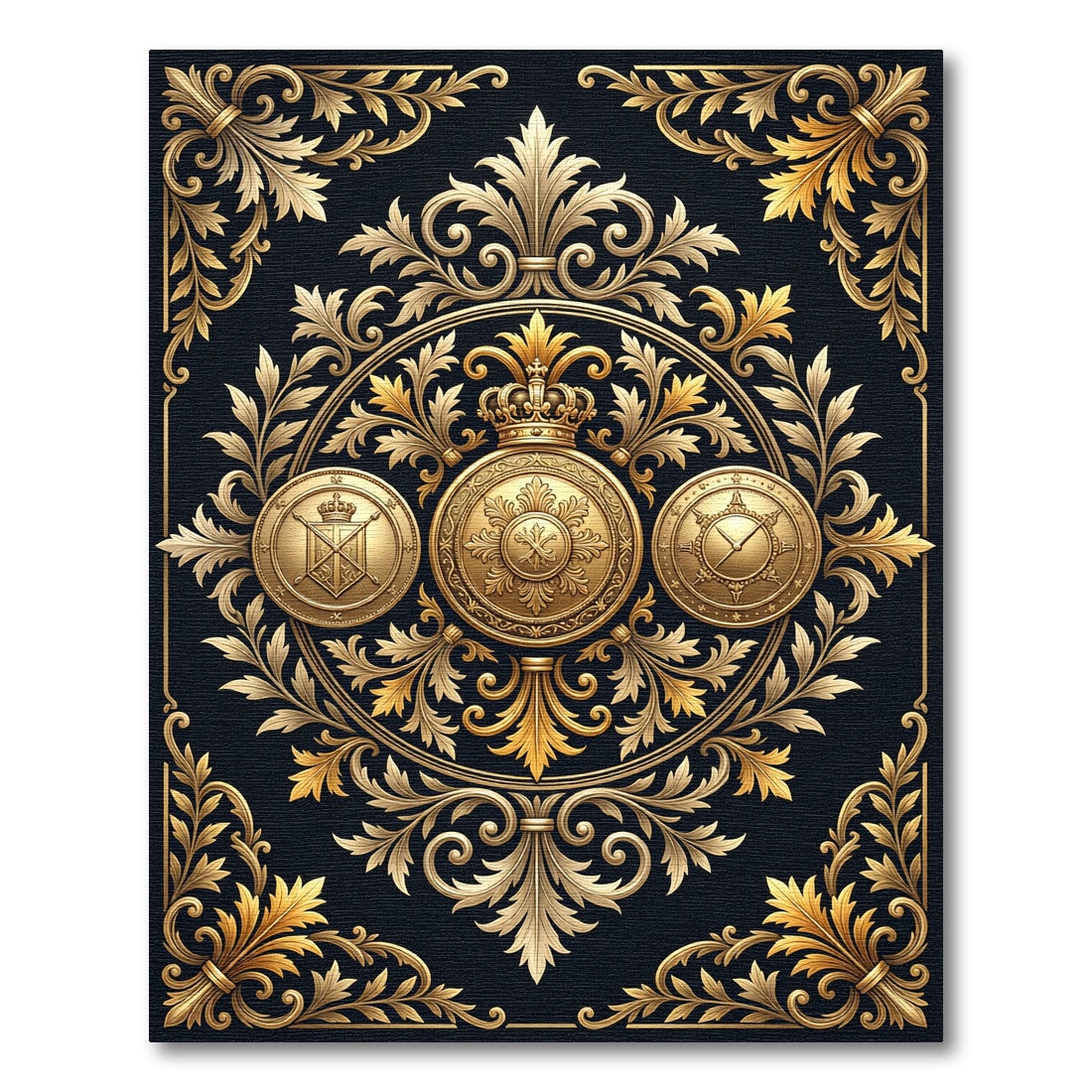 Regal Gold Baroque Crown Medallion Rug