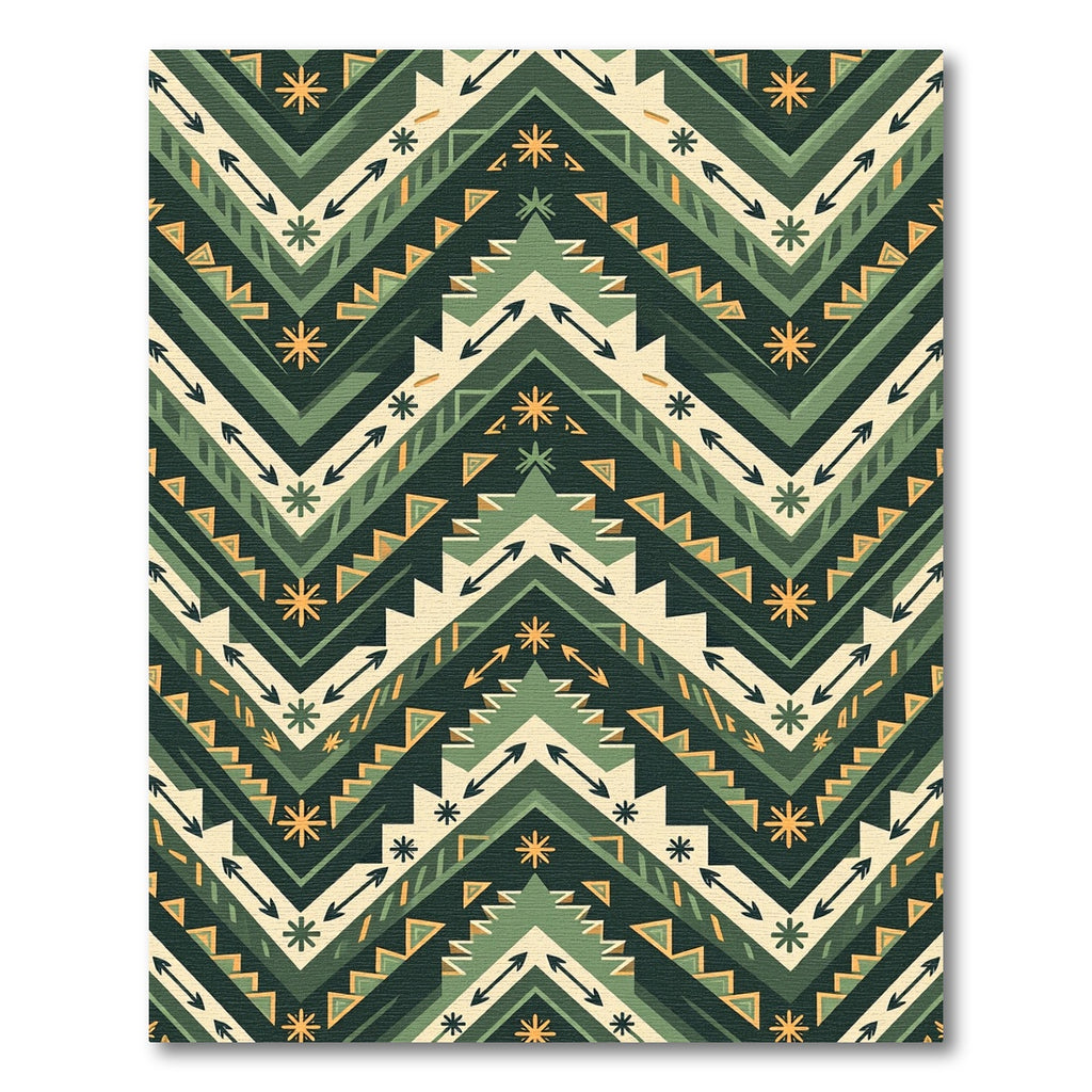 Green Earthy Geometric Chevron Rug