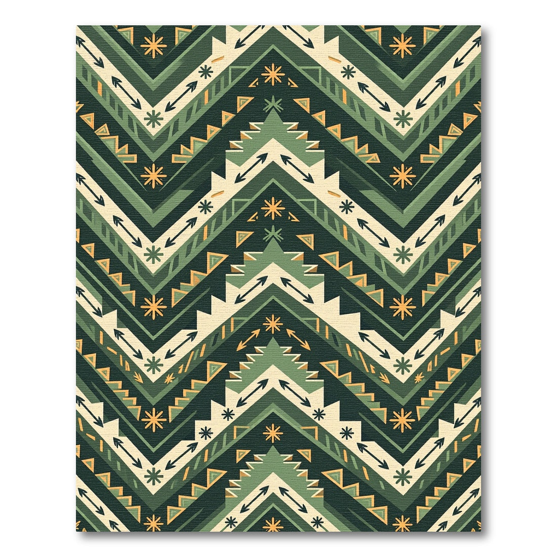 Green Earthy Geometric Chevron Rug